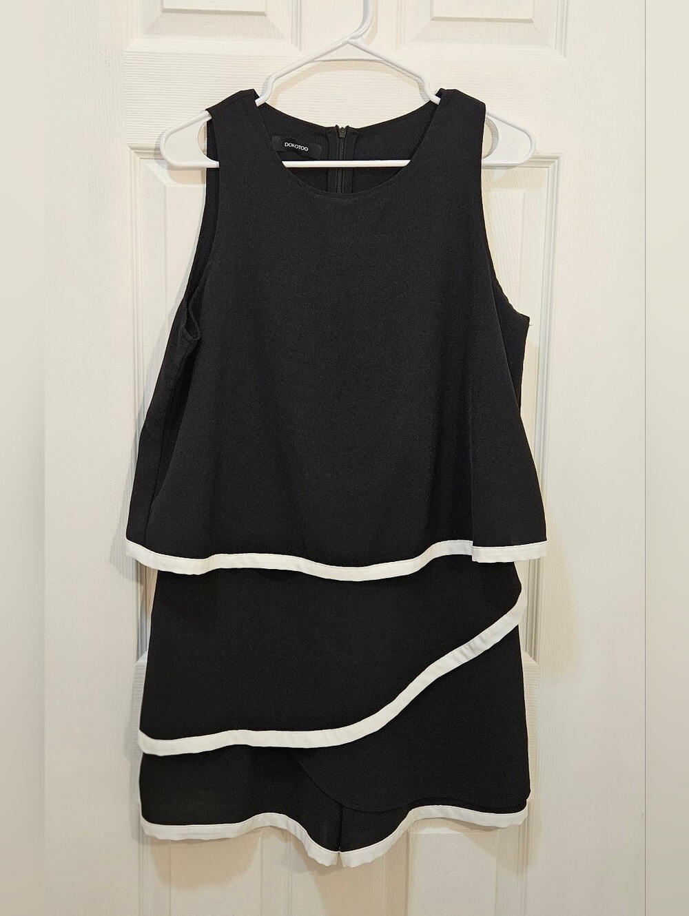 Black Mini Layered Skort Dress with White Trim